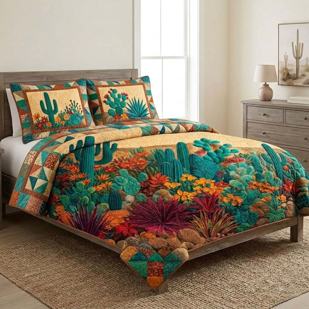 Desert Bloom 3-Piece Quilted Bedding Set - Single (59" x 70")