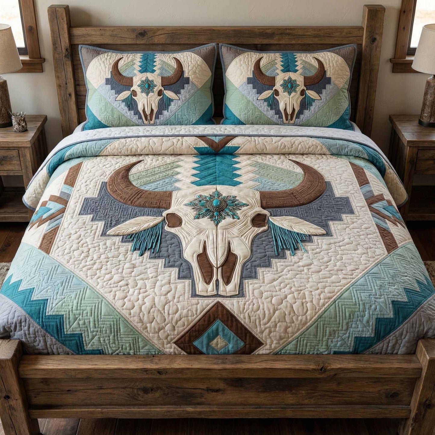 Desert Longhorn 3-Piece Quilted Bedding Set - Single (59" x 70")