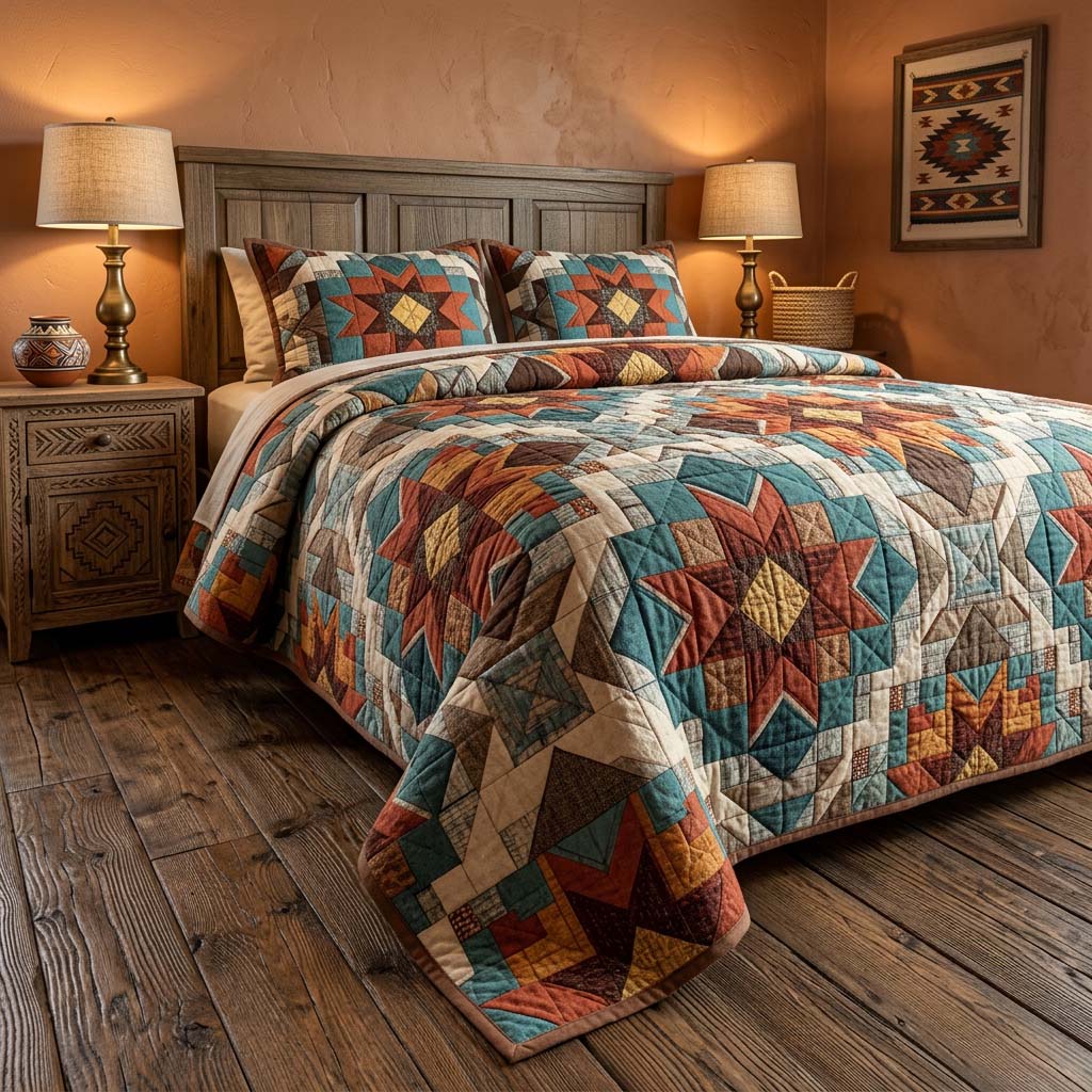 Desert Mesa Patch 3-Piece Quilted Bedding Set - Single (59" x 70")