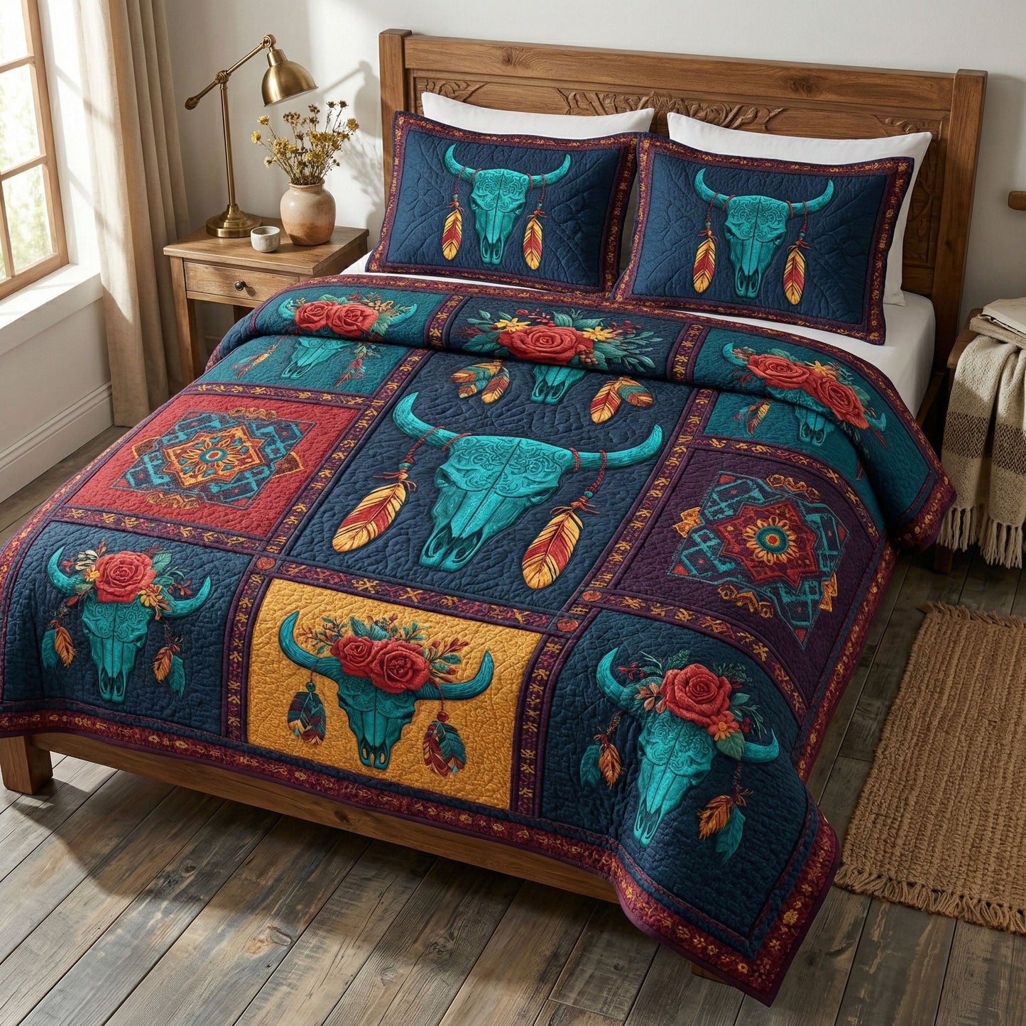 Desert Skull 3-Piece Quilted Bedding Set - Single (59" x 70")