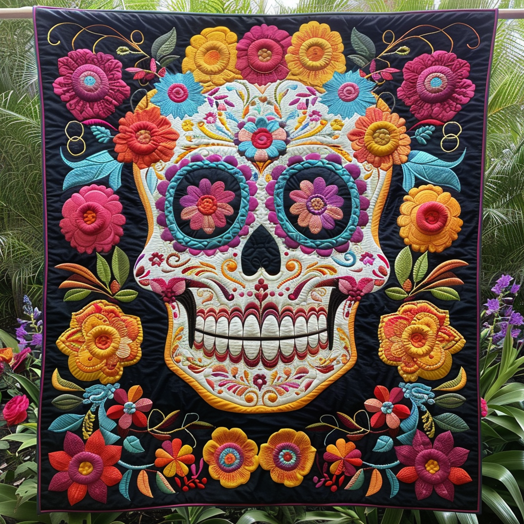 Dia De Los Muertos Quilted Blanket - Throw (55" x 60")