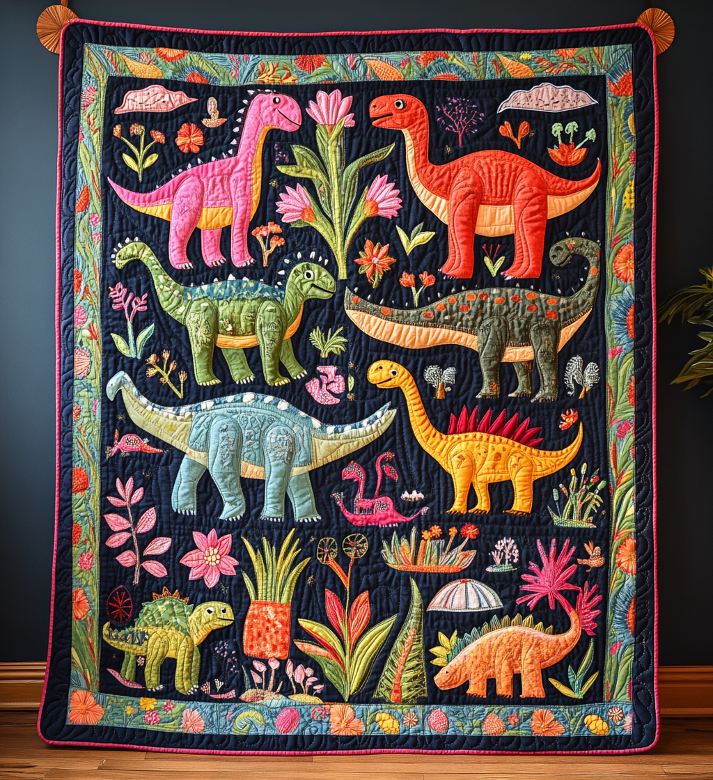 Dino Dreamland Art Quilt Hanging - Baby (30" x 40")