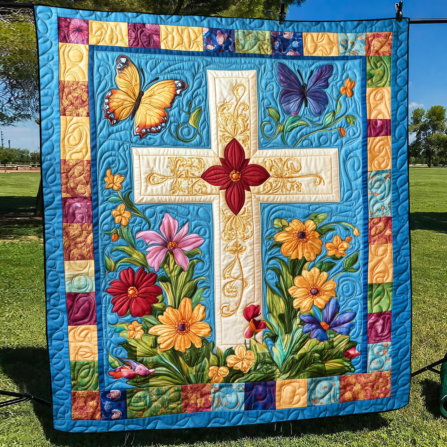 Divine Cross Quilted Blanket - Throw (55" x 60")