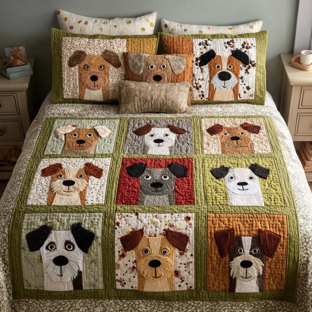 Dog Harmony 3-Piece Quilted Bedding Set - Single (59" x 70")