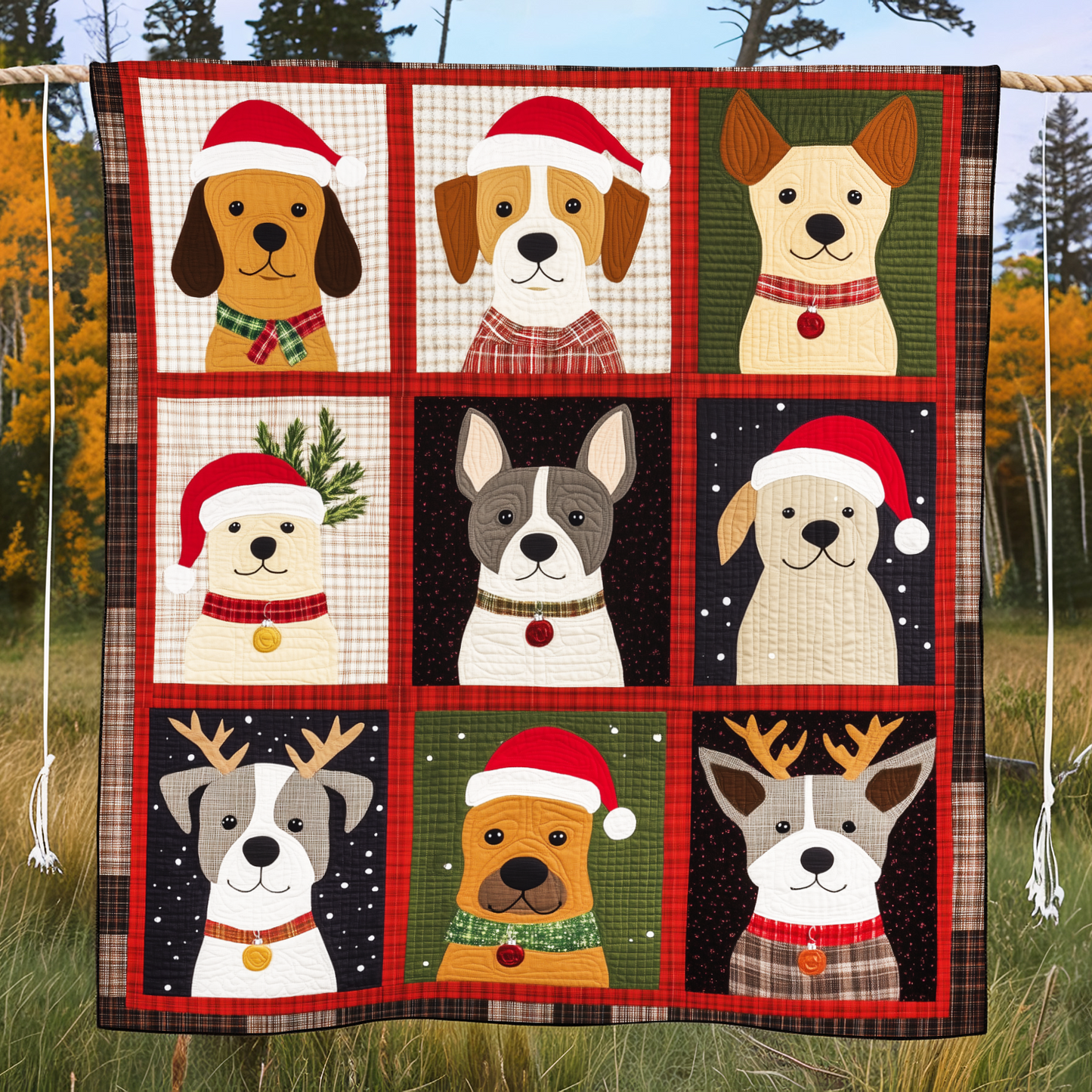 Dog Holiday Delight Quilted Blanket - Throw (55" x 60")