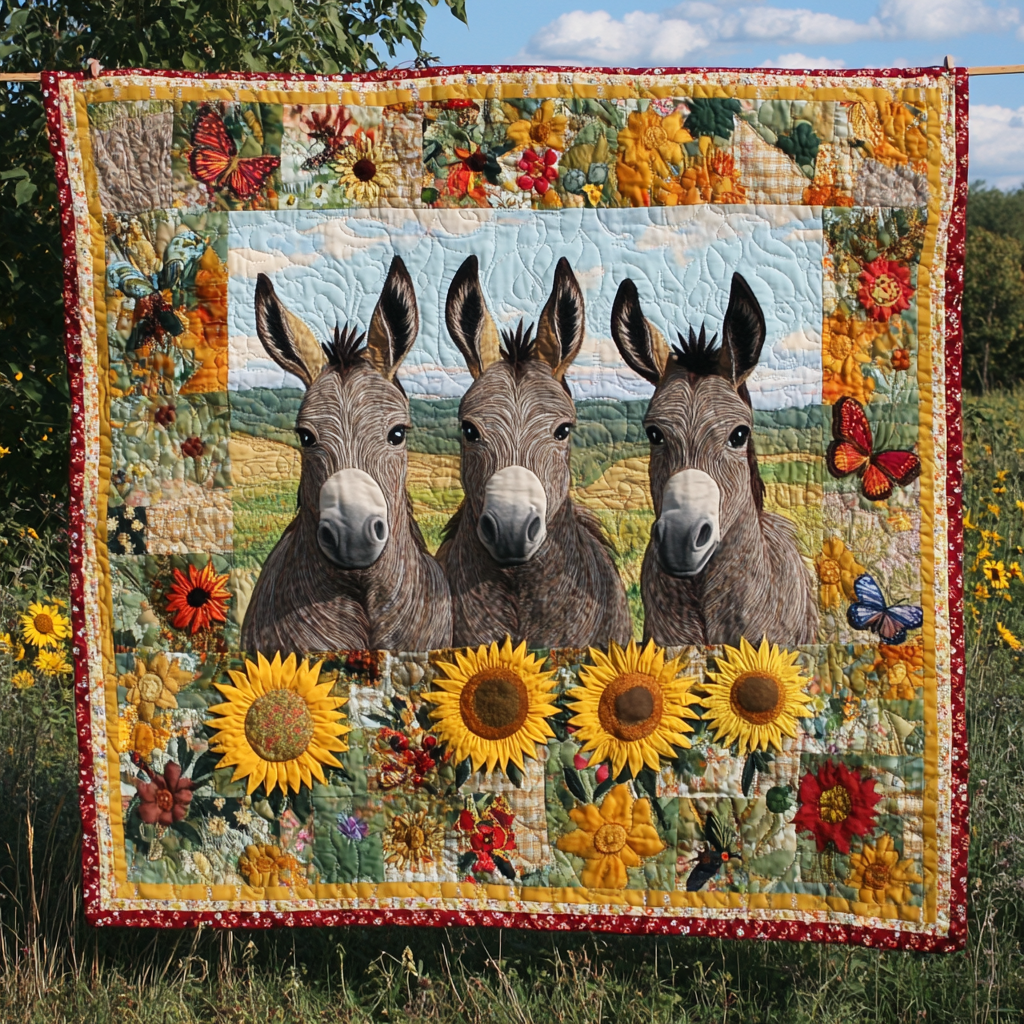 Donkey-Inspired Sunflowers Quilted Blanket - Throw (55" x 60")