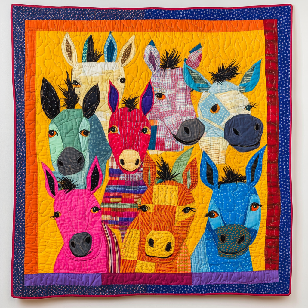 Donkey Applique Pattern Quilted Blanket - Throw (55" x 60")