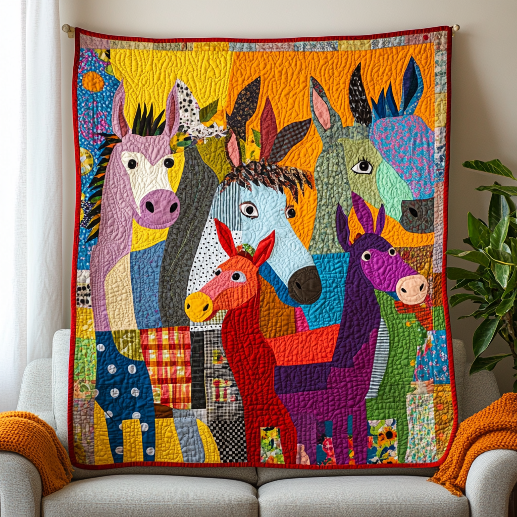Donkey Delight Quilted Blanket - Throw (55" x 60")