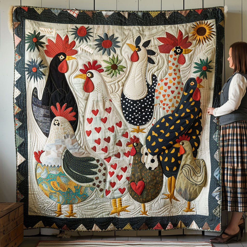 Dotty Chicken Haven Quilted Blanket - Throw (55" x 60")