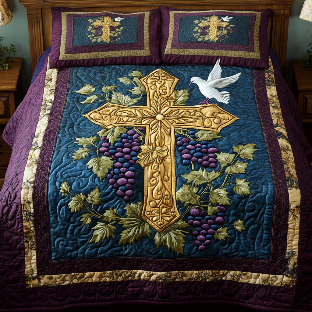 Dove Cross 3-Piece Quilted Bedding Set - Single (59" x 70")