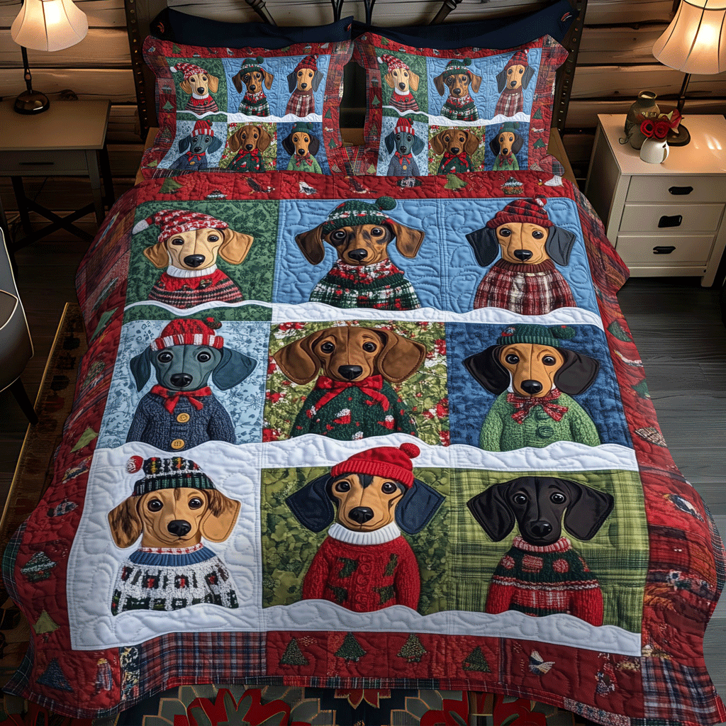 Doxie Darlings 3-Piece Quilted Bedding Set - Single (59" x 70")