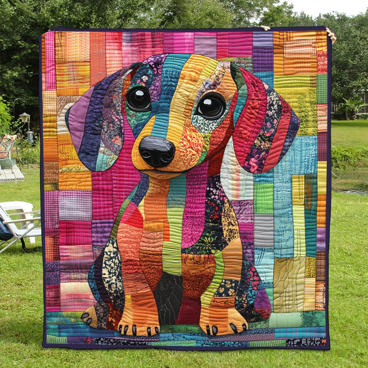 Doxie Rainbow Wonder Quilted Blanket - Throw (55" x 60")