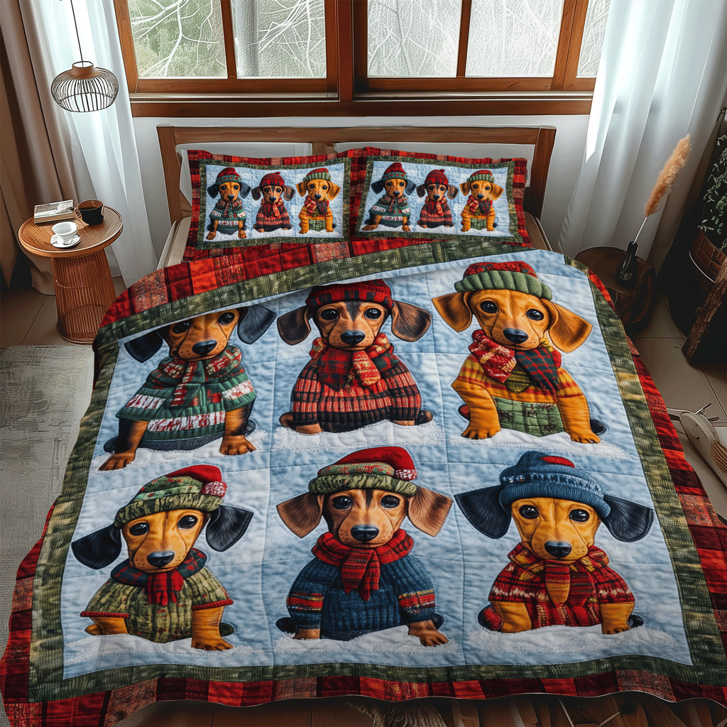 Doxie Ugly Sweater 3-Piece Quilted Bedding Set - Single (59" x 70")