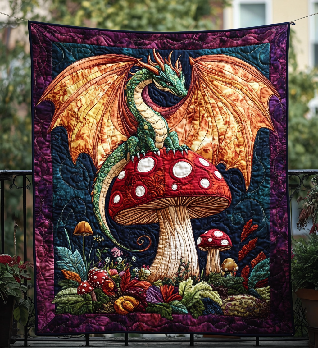 Dragon Shroom Quilted Blanket - Throw (55" x 60")