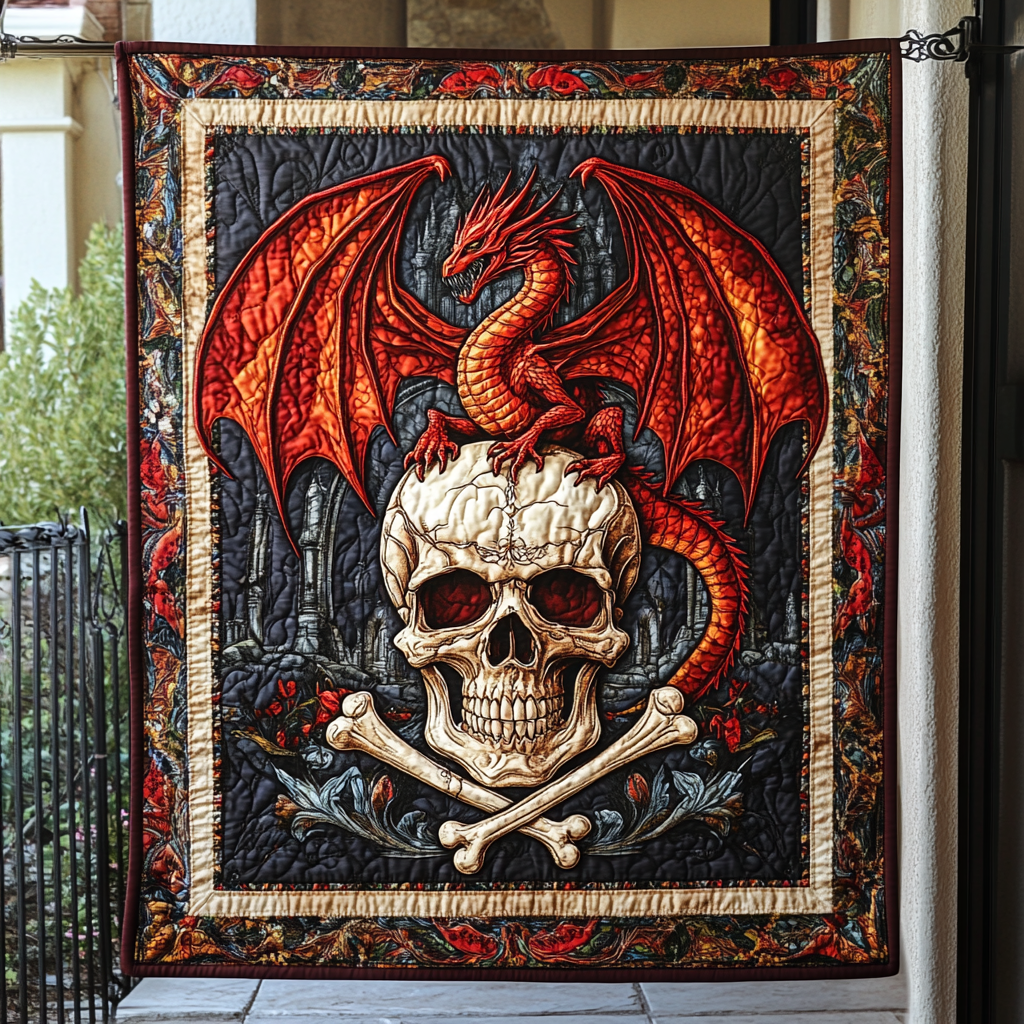Dragon Skull Throne Quilted Blanket - Throw (55" x 60")