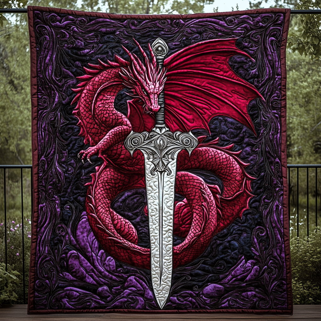 Dragon Sword Quilted Blanket - Throw (55" x 60")