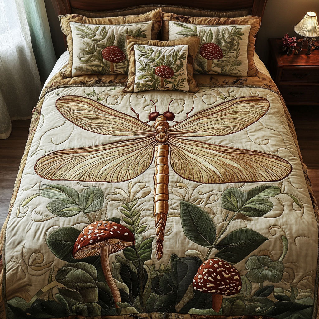 Dragonfly Harmony 3-Piece Quilted Bedding Set - Single (59" x 70")