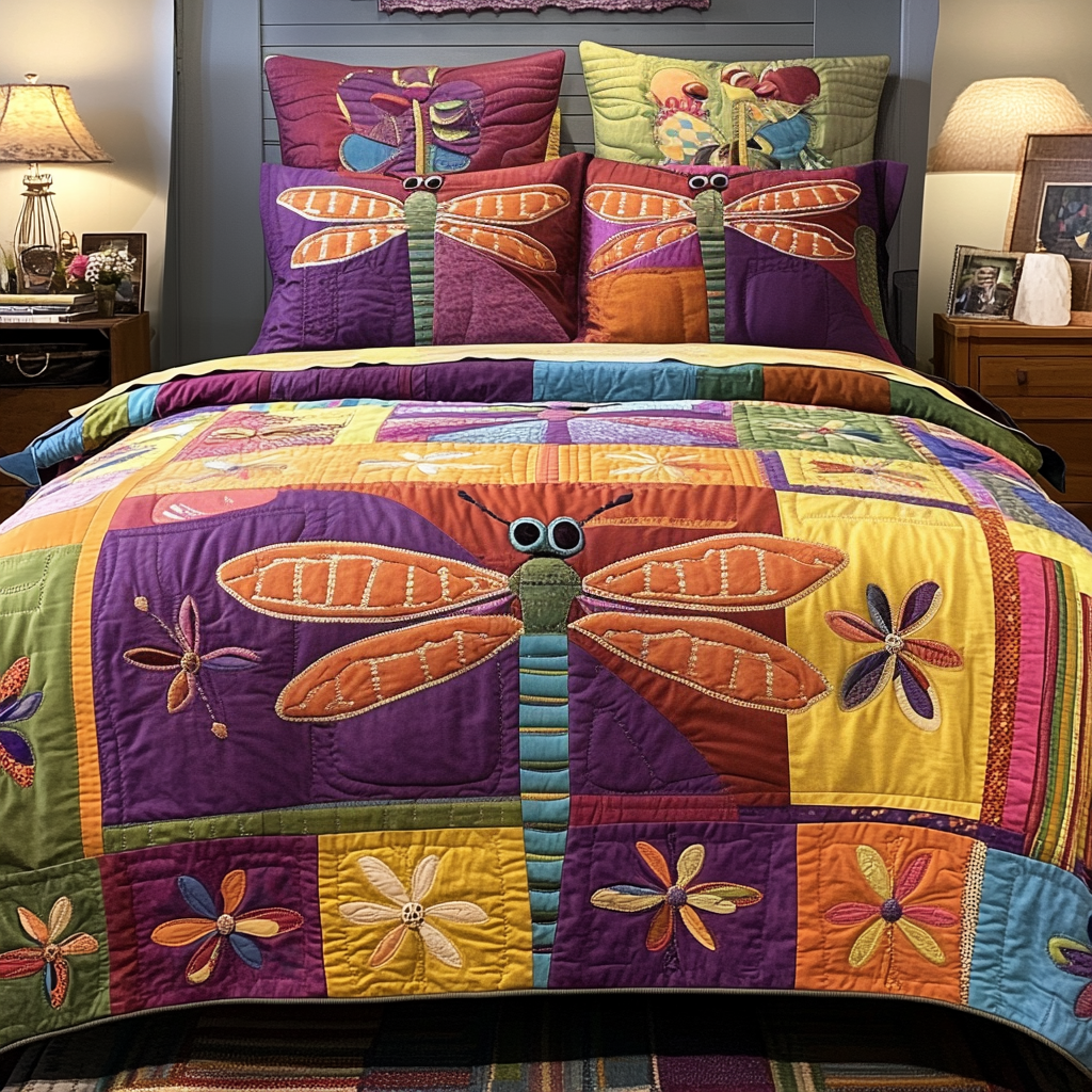 Dragonfly Delight 3-Piece Quilted Bedding Set - Single (59" x 70")