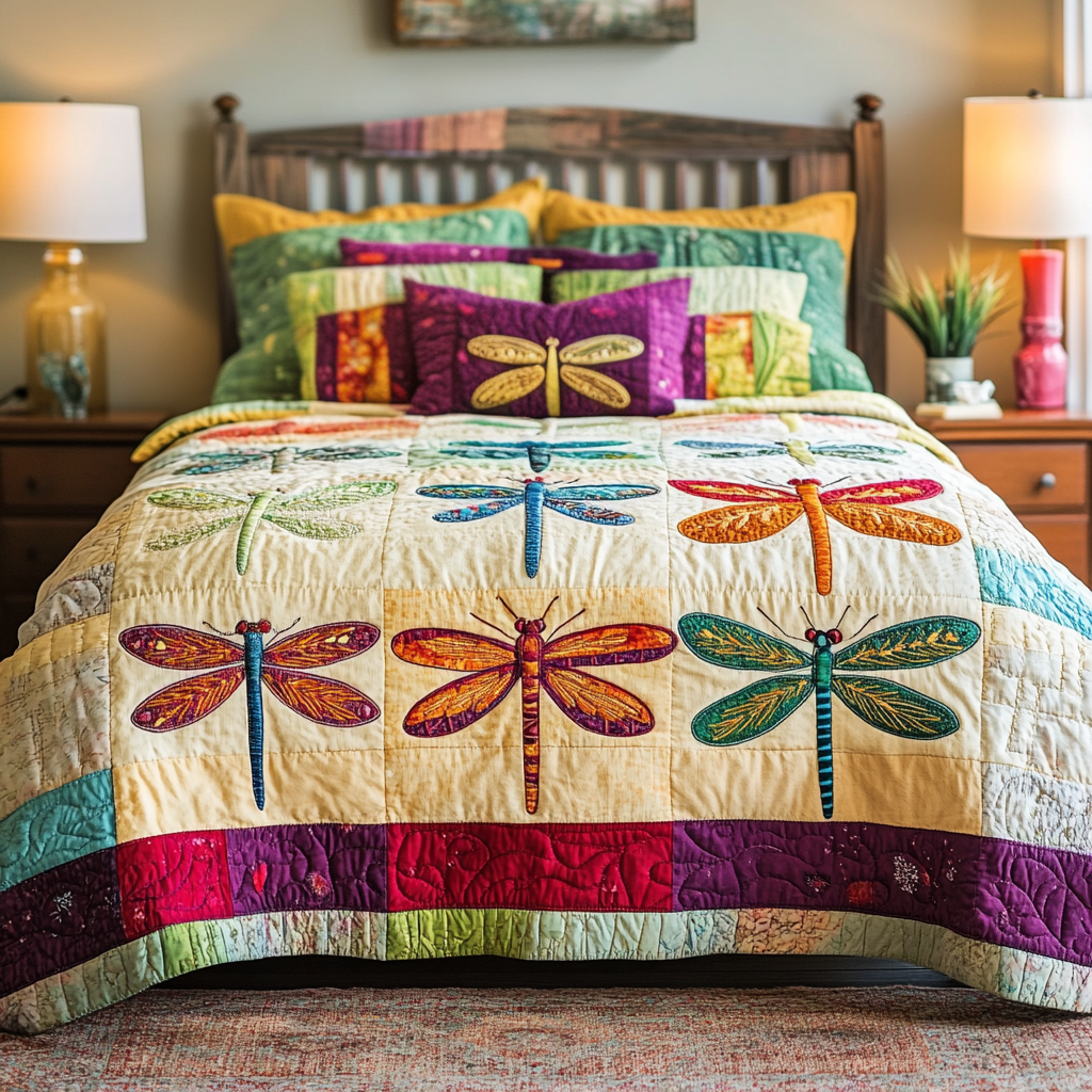 Dragonfly Dreams 3-Piece Quilted Bedding Set - Single (59" x 70")