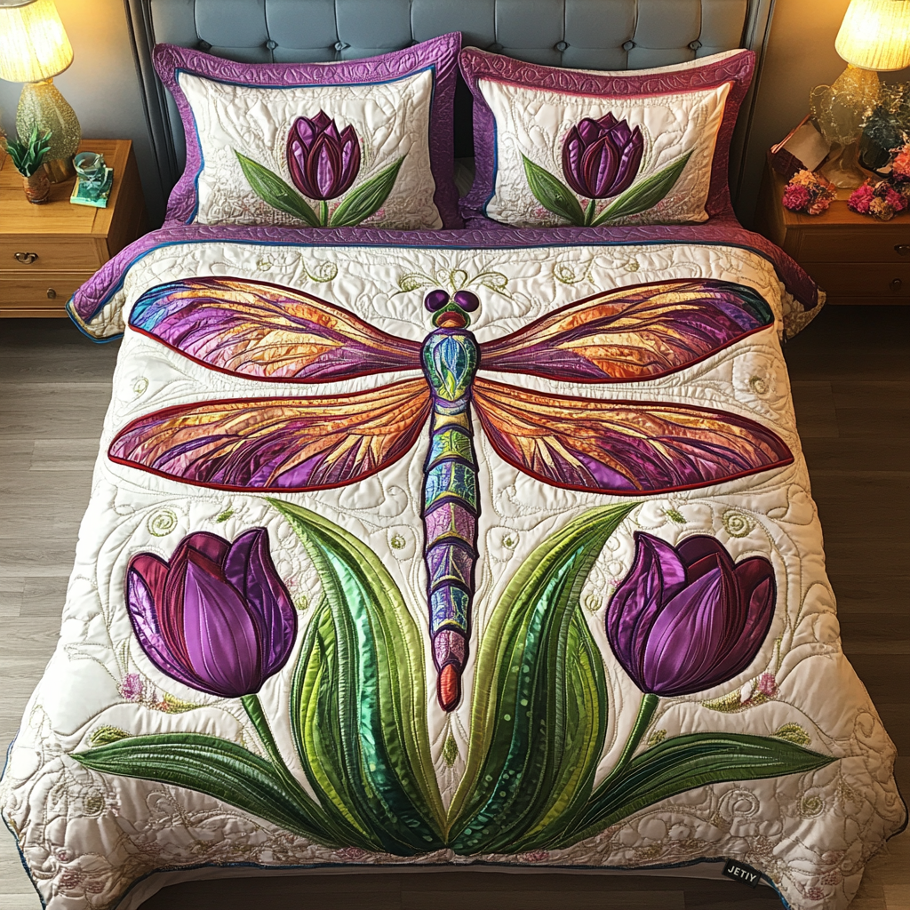 Dragonfly Dreamscape 3-Piece Quilted Bedding Set - Single (59" x 70")