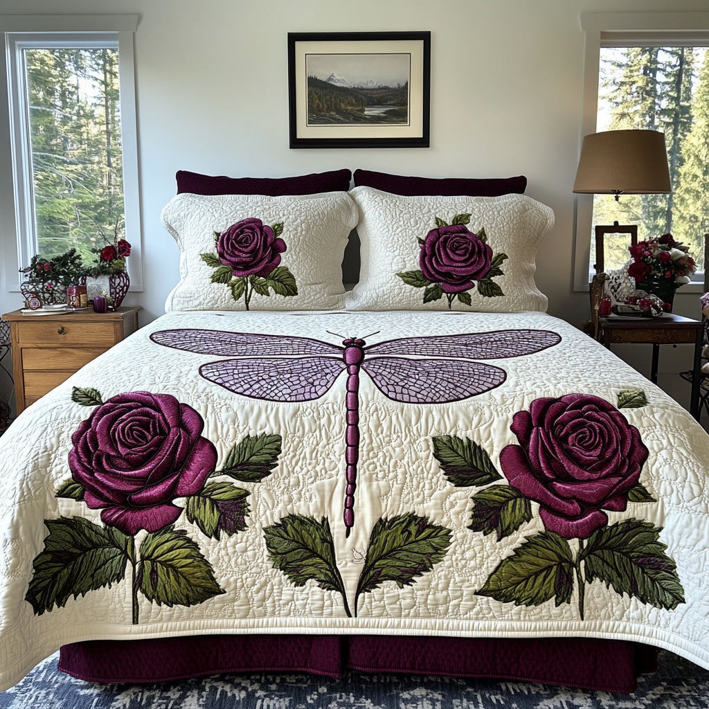 Dragonfly Spirit 3-Piece Quilted Bedding Set - Single (59" x 70")