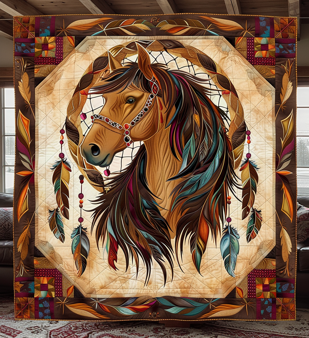 Dreamcatcher Mustang Quilted Blanket - Throw (55" x 60")