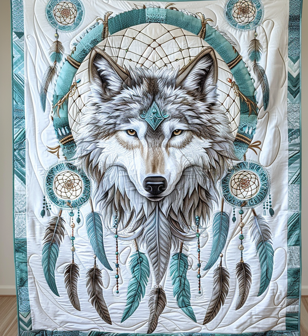 Dreamcatcher Spirit Wolf Quilted Blanket - Throw (55" x 60")