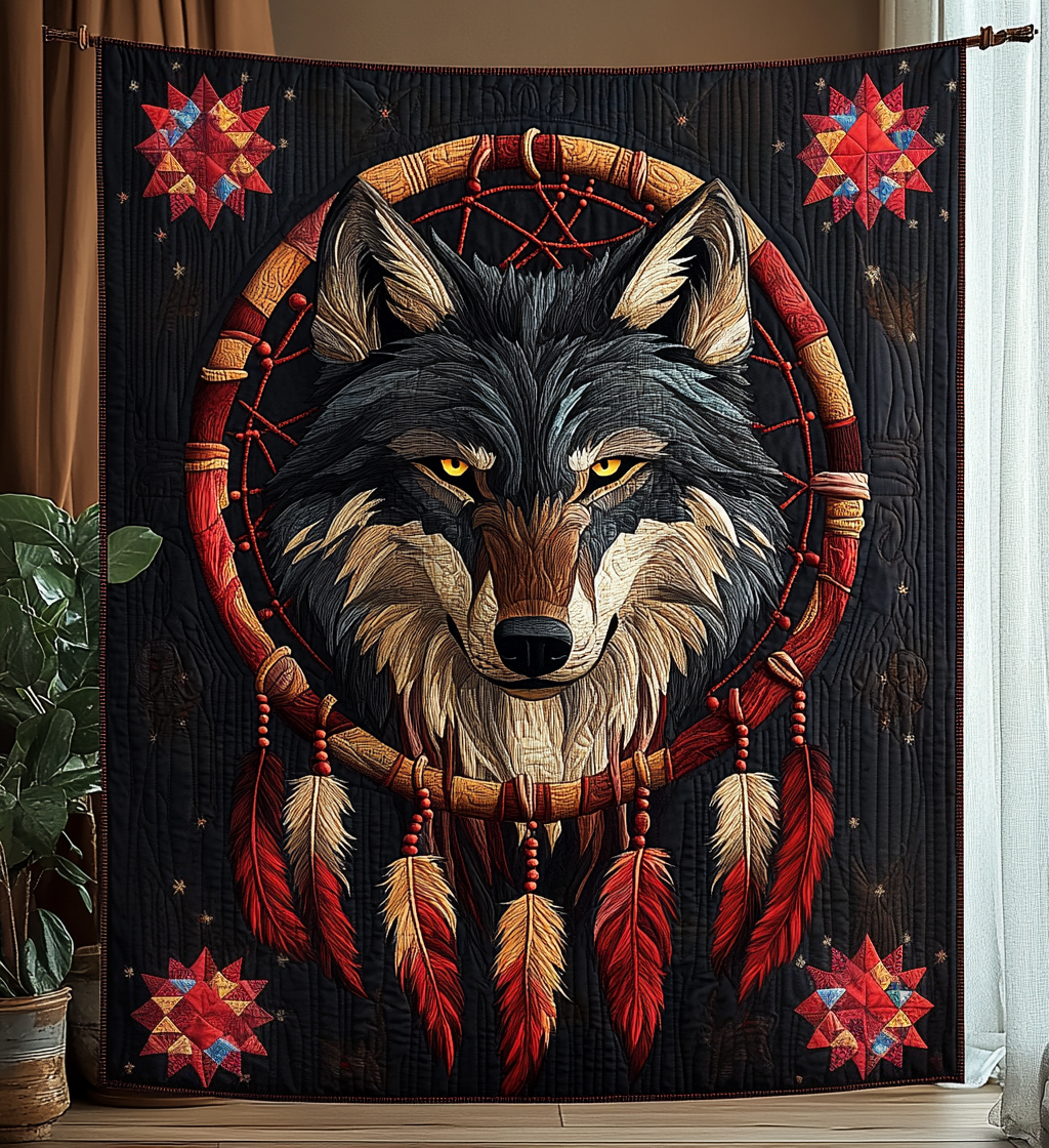 Dreamcatcher Wolf Quilted Blanket - Throw (55" x 60")