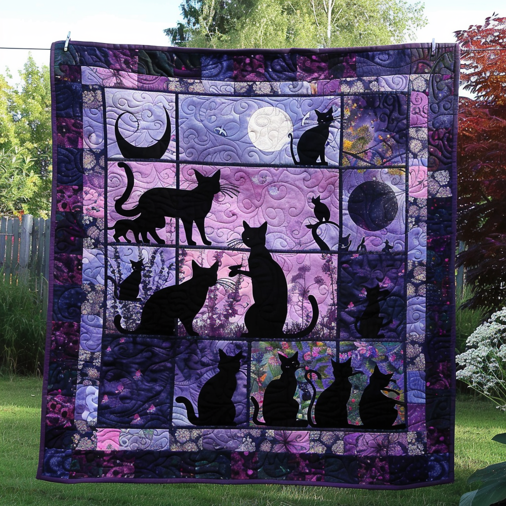 Dreamy Garden Black Cats Quilted Blanket - Throw (55" x 60")