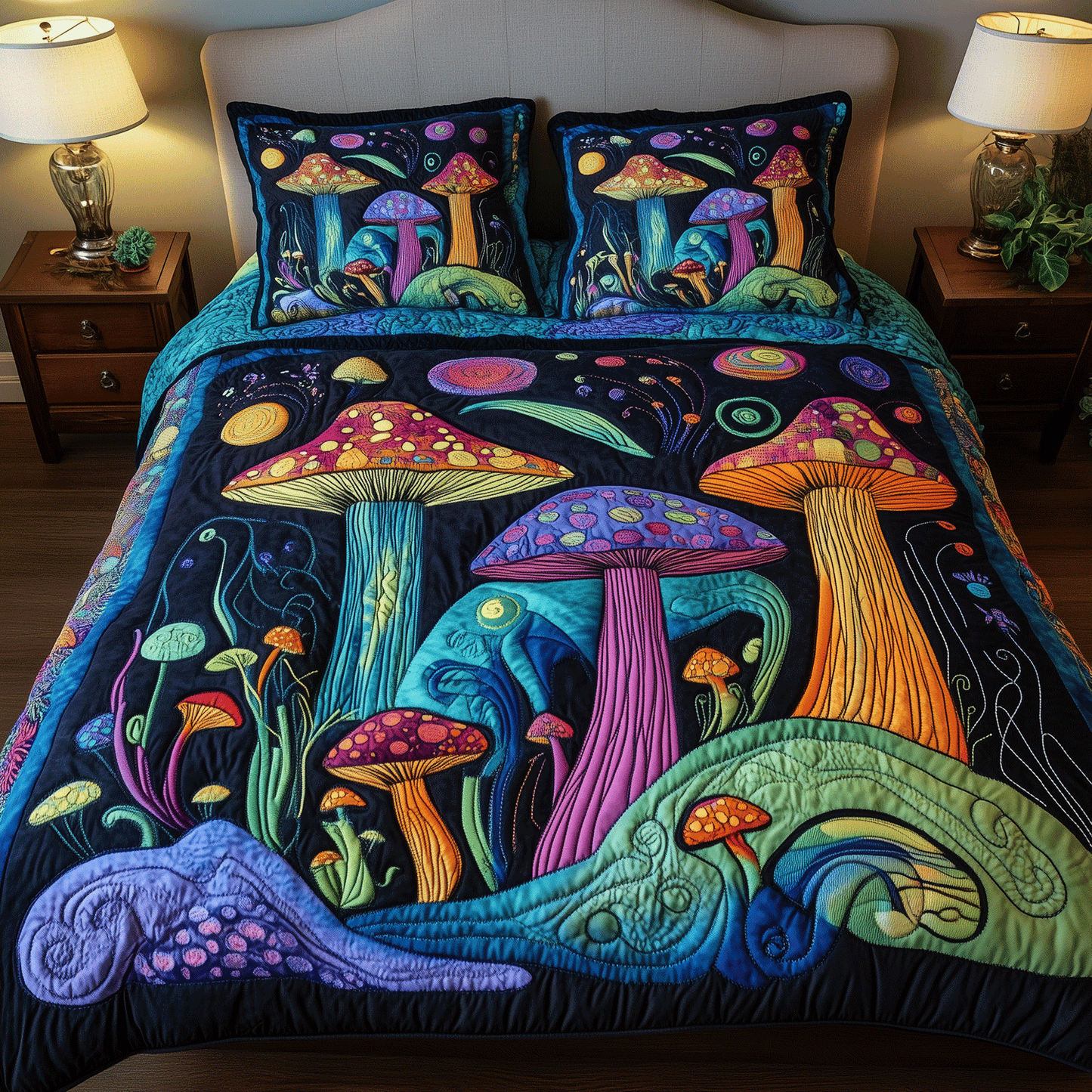 Dreamy Mushroom 3-Piece Quilted Bedding Set - Single (59" x 70")