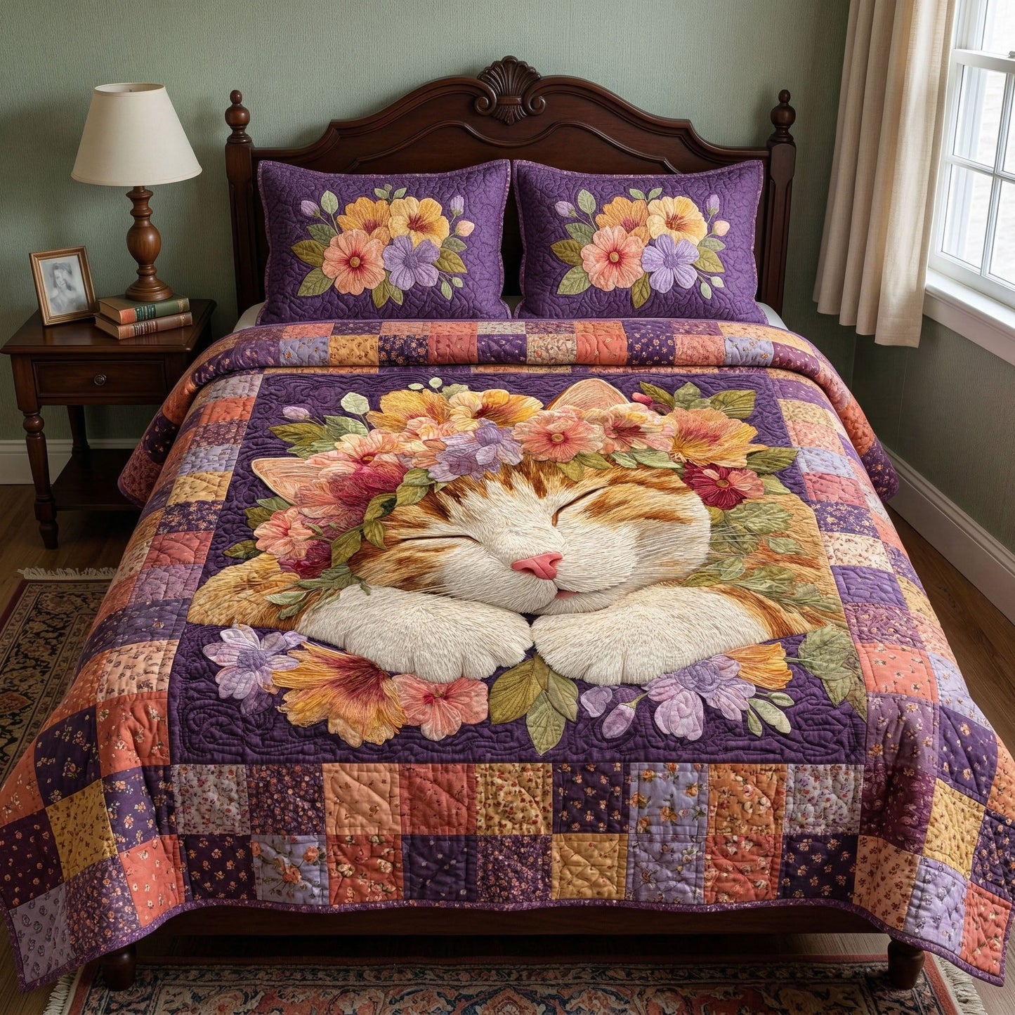 Dreamy Cat Bloom 3-Piece Quilted Bedding Set - Single (59" x 70")
