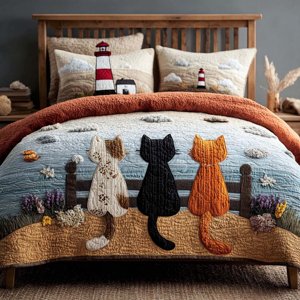 Dreamy Cat Squad 3-Piece Quilted Bedding Set - Single (59" x 70")