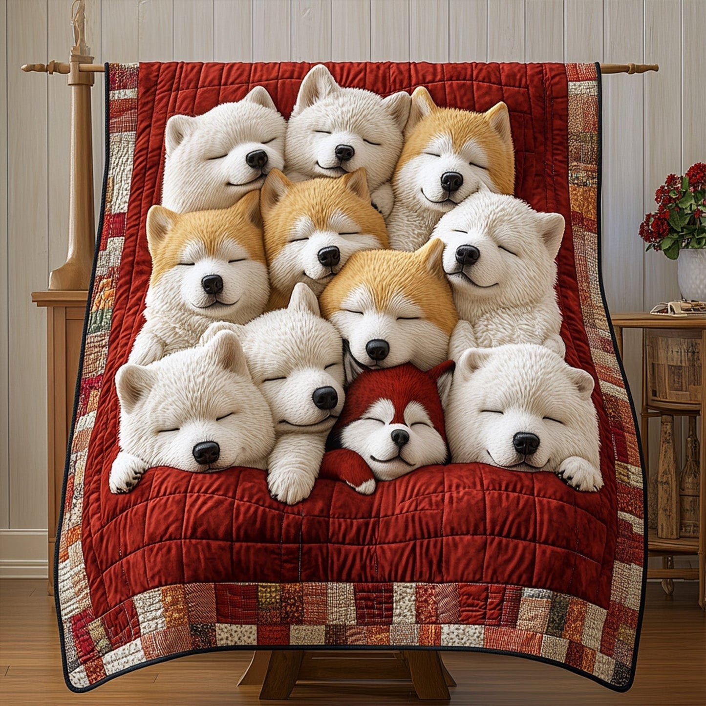 Dreamy Doggos Samoyed Quilted Blanket - Throw (55" x 60")