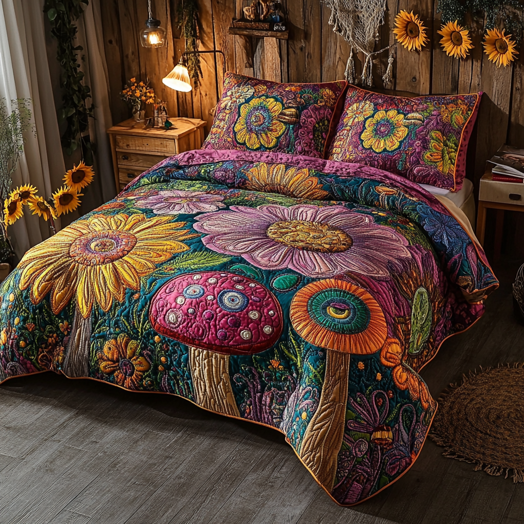 Dreamy Fungi 3-Piece Quilted Bedding Set - Single (59" x 70")
