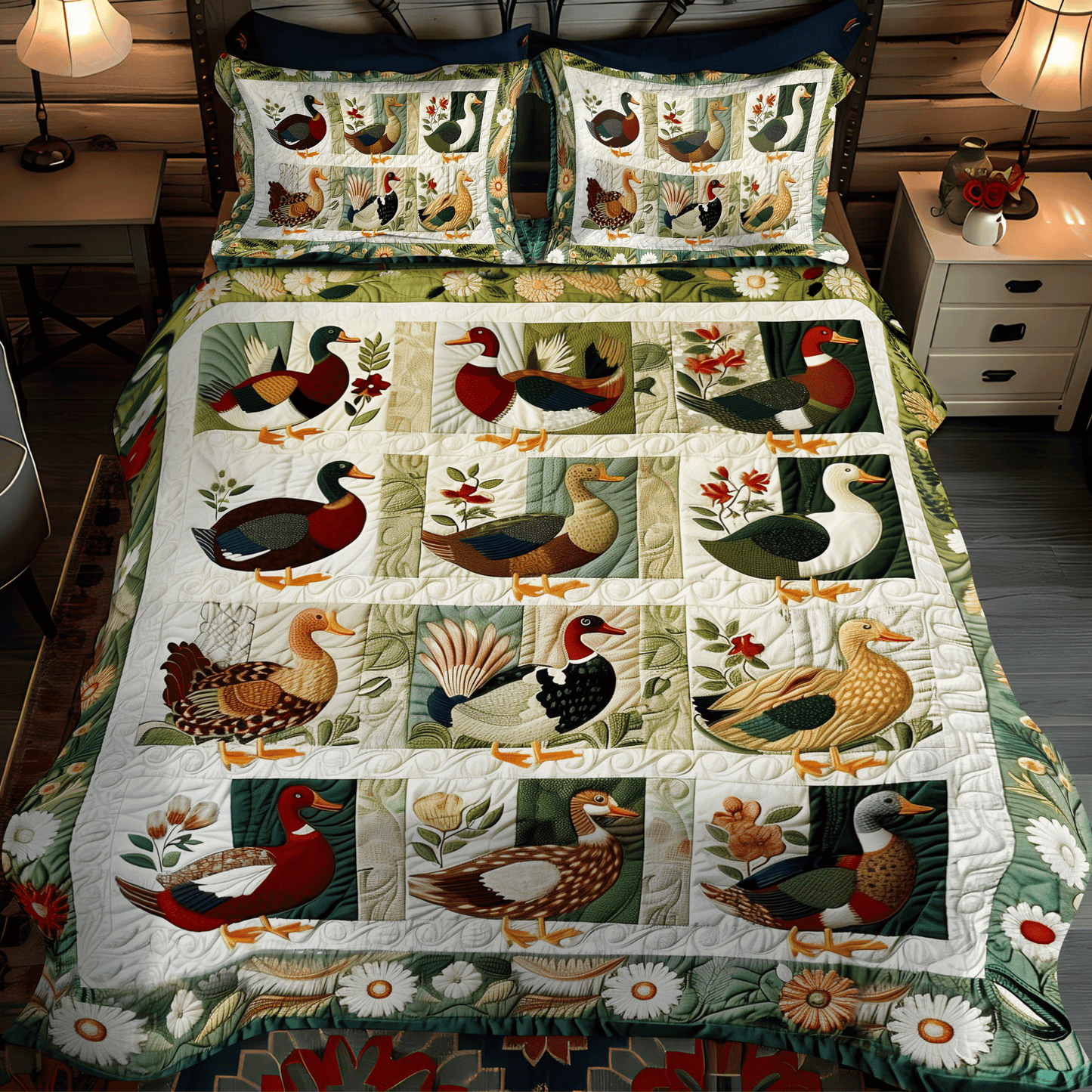 Duck Farm 3-Piece Quilted Bedding Set - Single (59" x 70")