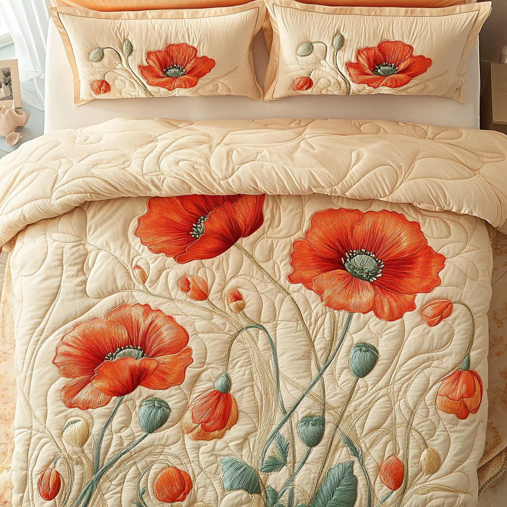 Dusk Petals 3-Piece Quilted Bedding Set - Single (59" x 70")