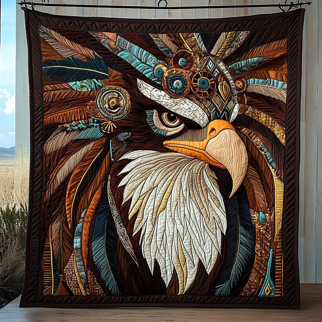 Eagle Feather Harmony Quilted Blanket - Throw (55" x 60")