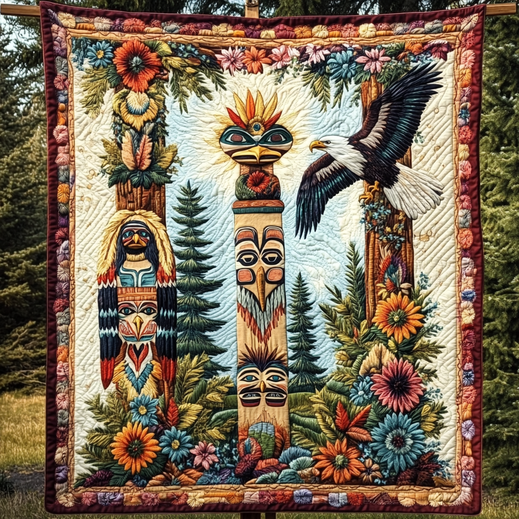Eagle Totem Spirit Journey Quilted Blanket - Throw (55" x 60")