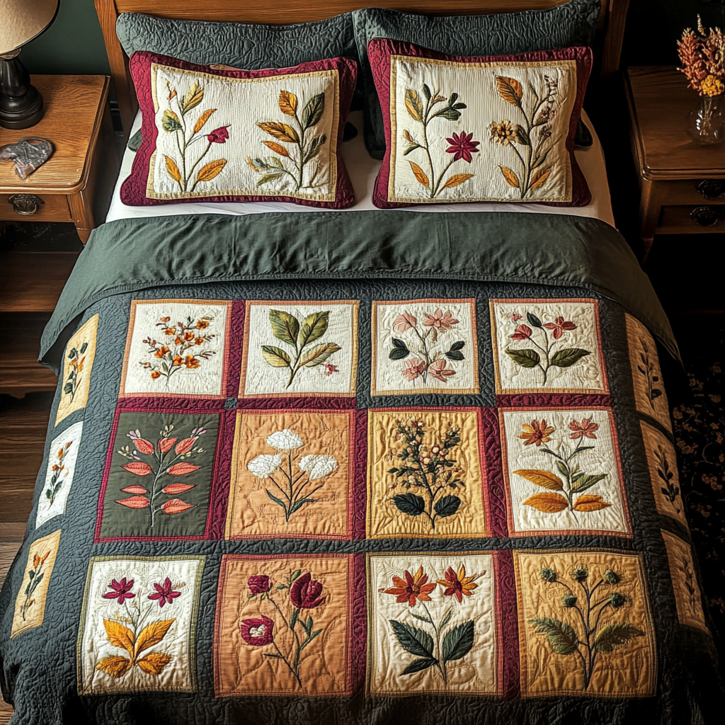 Earth Bloom 3-Piece Quilted Bedding Set - Single (59" x 70")