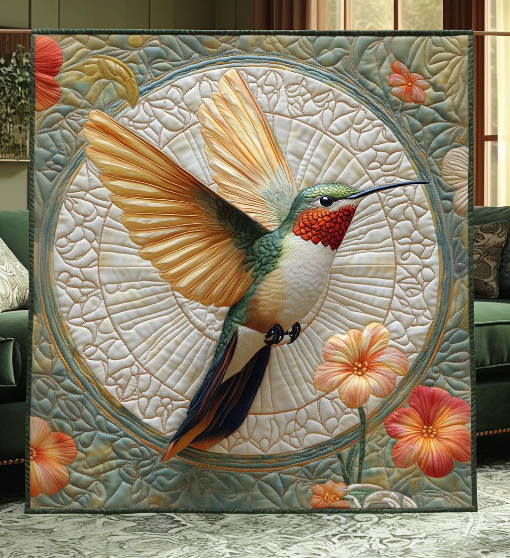 Earth Hummingbird Quilted Blanket - Throw (55" x 60")