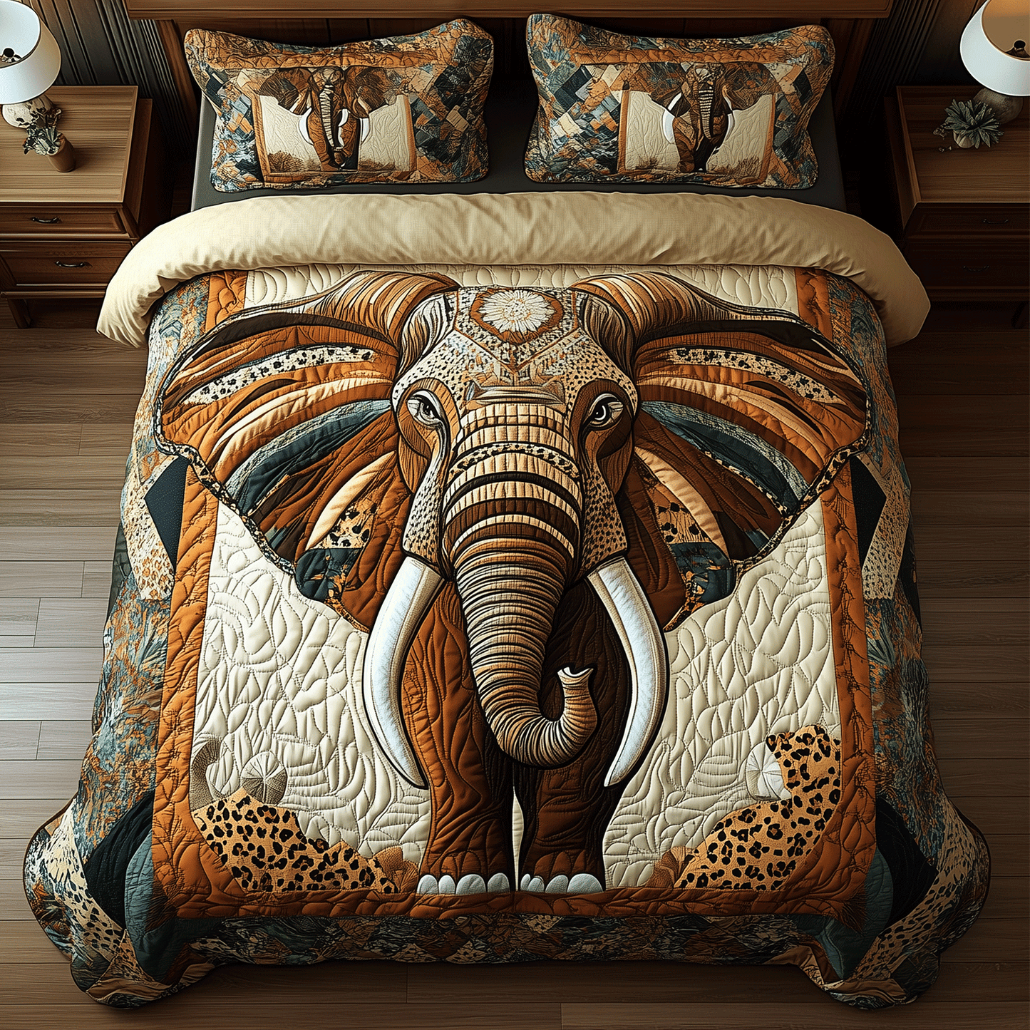 Earthy Elephant Bliss 3-Piece Quilted Bedding Set - Single (59" x 70")
