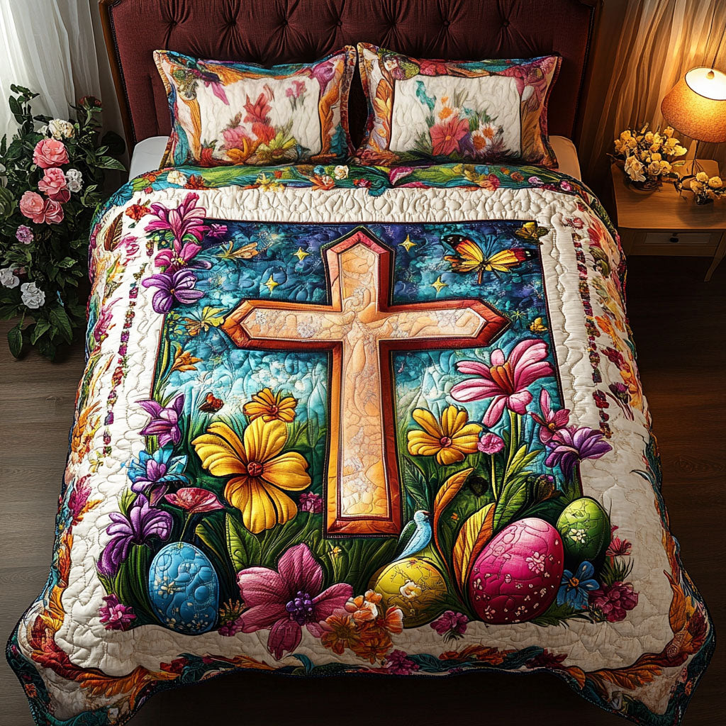 Easter Cross 3-Piece Quilted Bedding Set - Single (59" x 70")