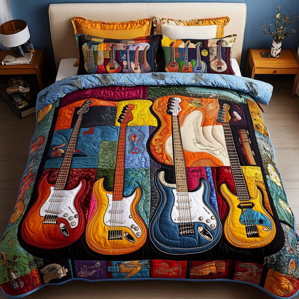 Electric Harmony 3-Piece Quilted Bedding Set - Single (59" x 70")