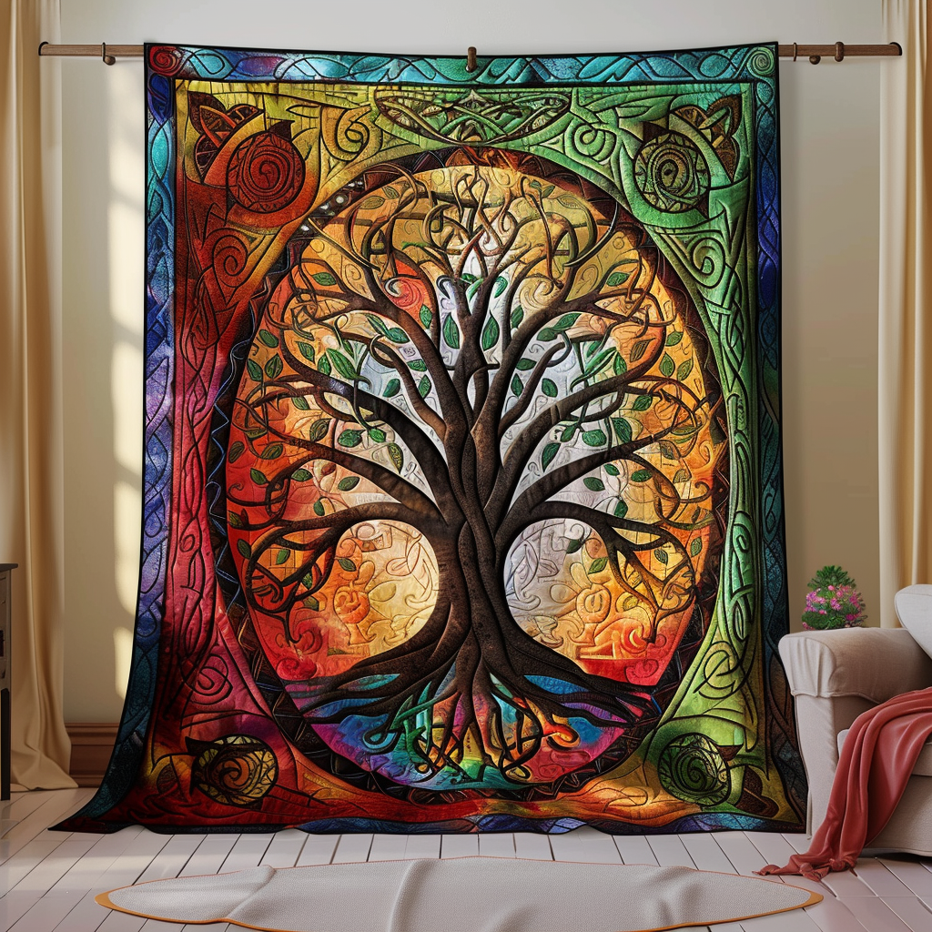 Elegant Celtic Tree of Life Quilted Blanket - Throw (55" x 60")