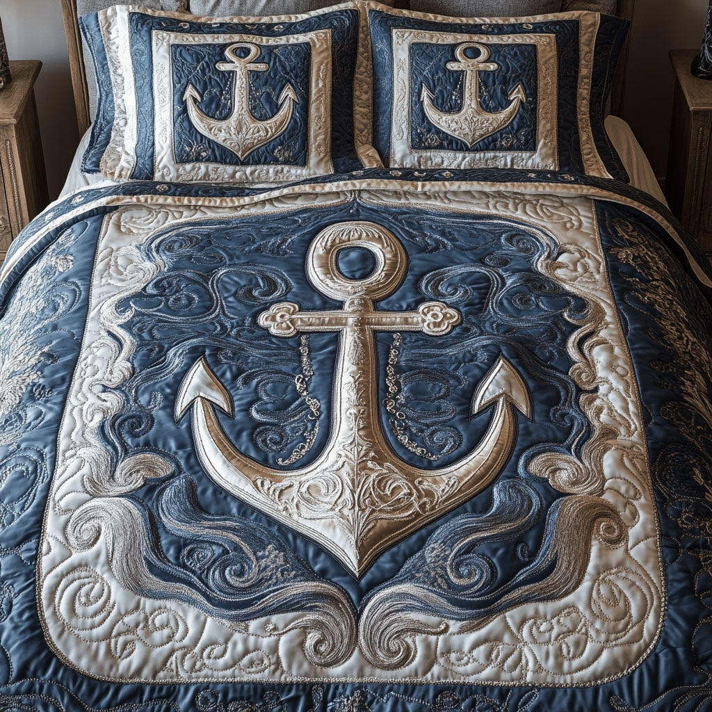 Elegant Anchor 3-Piece Quilted Bedding Set - Single (59" x 70")