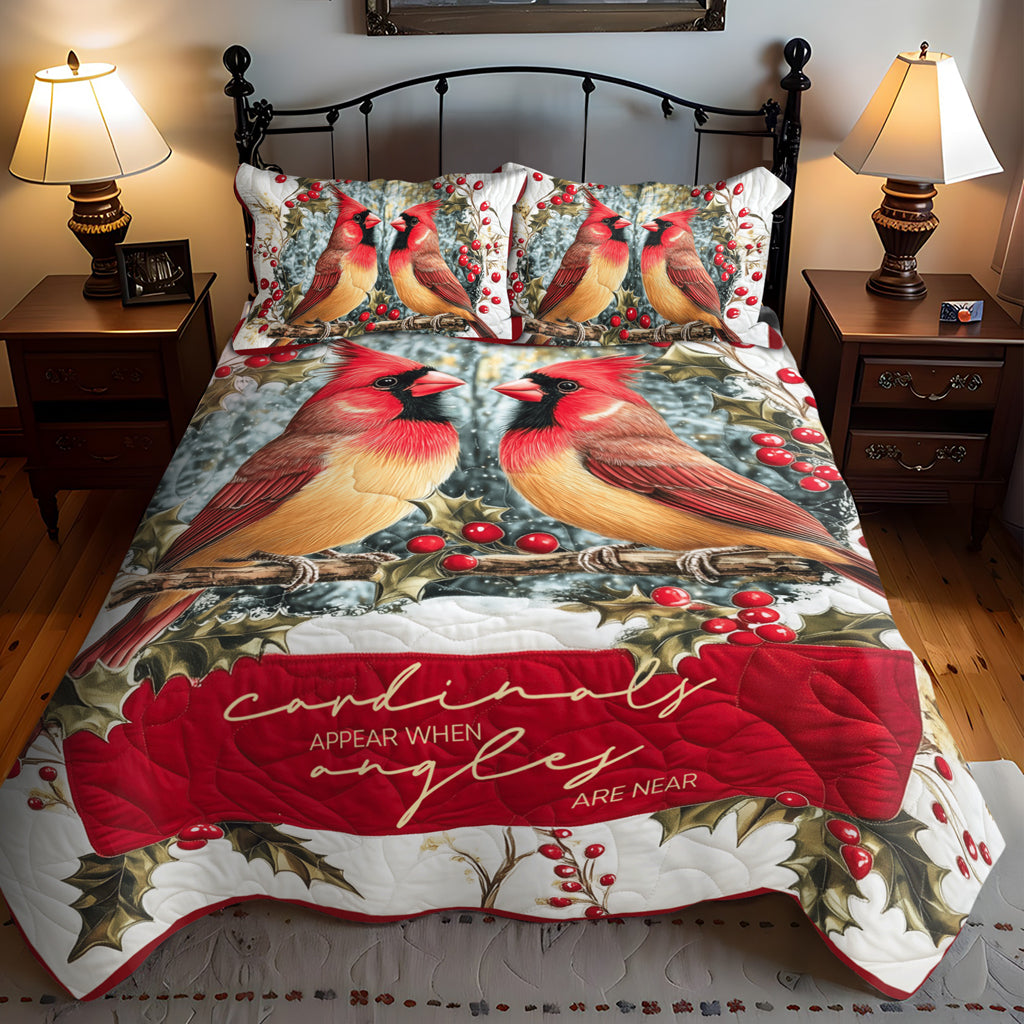 Elegant Cardinals 3-Piece Quilted Bedding Set - Single (59" x 70")