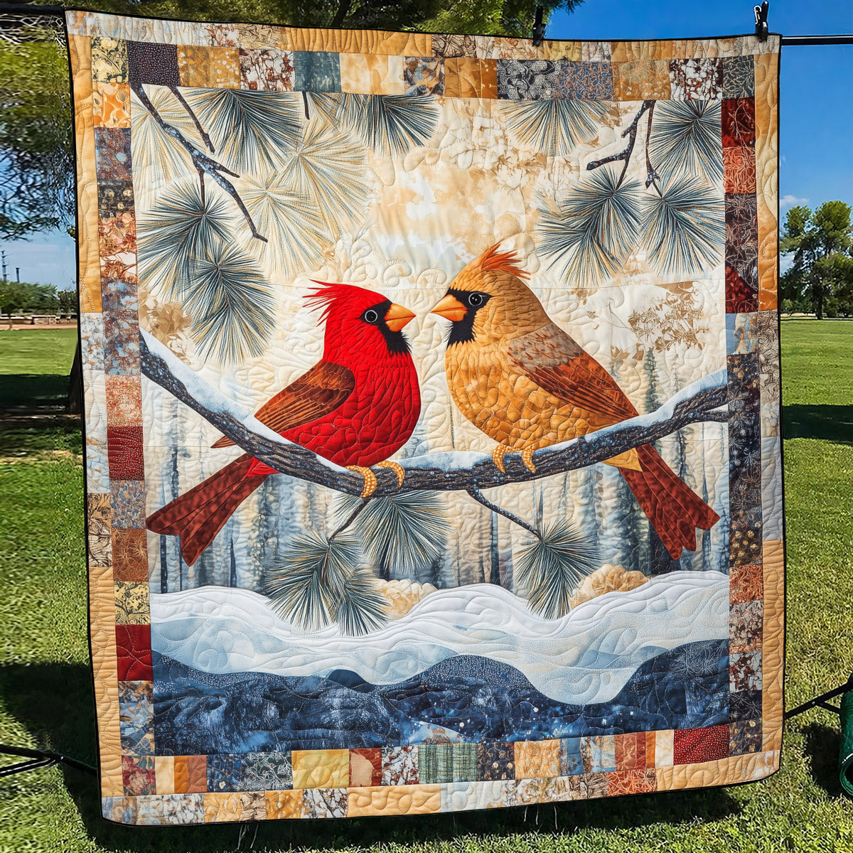 Elegant Cardinals Quilted Blanket - Throw (55" x 60")