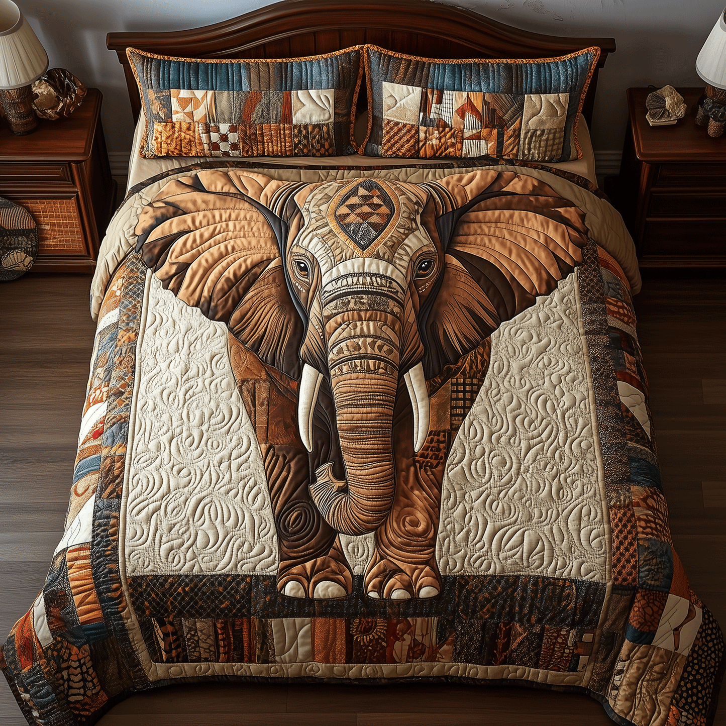Elephant Harmony 3-Piece Quilted Bedding Set - Single (59" x 70")