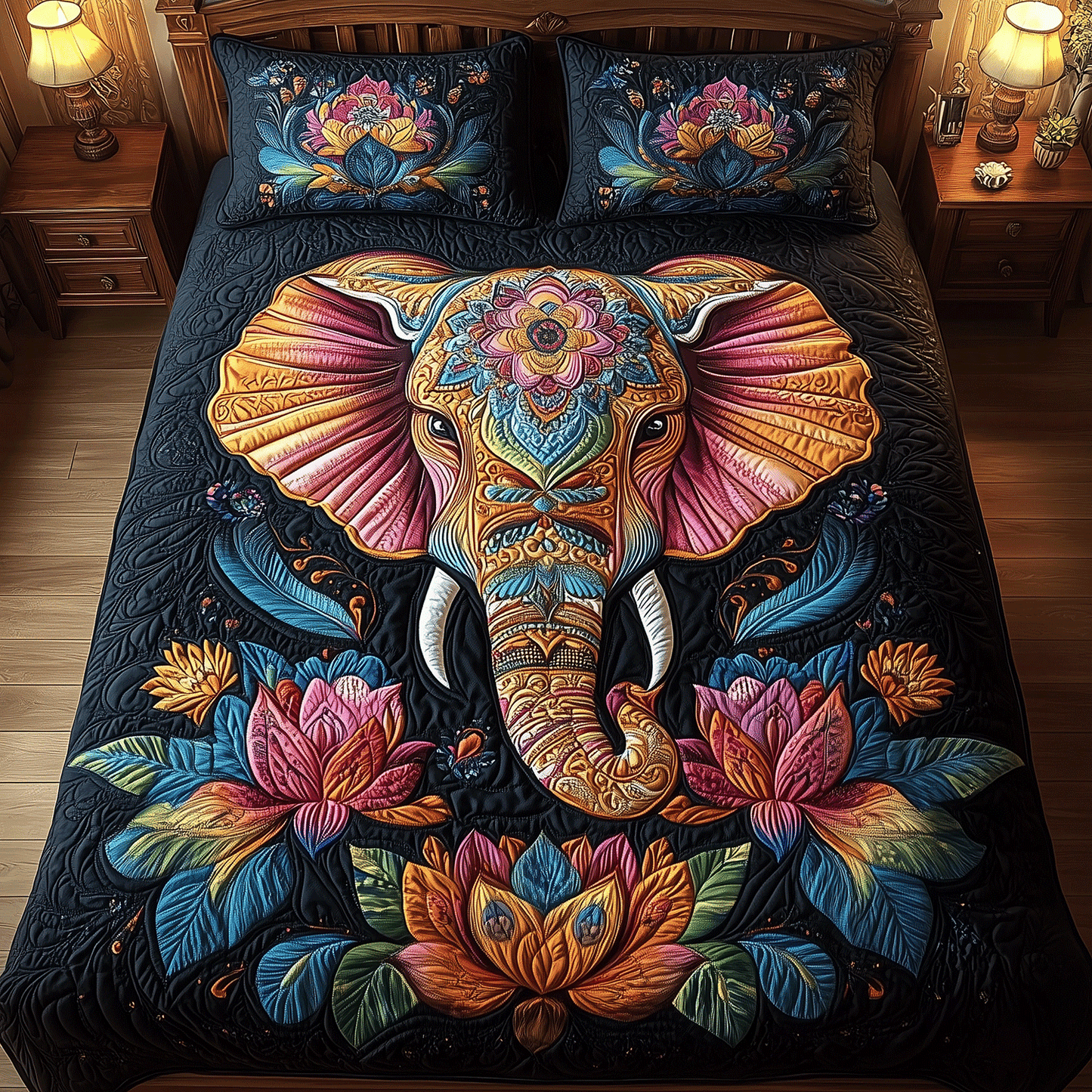 Elephant Lotus Serenity 3-Piece Quilted Bedding Set - Single (59" x 70")