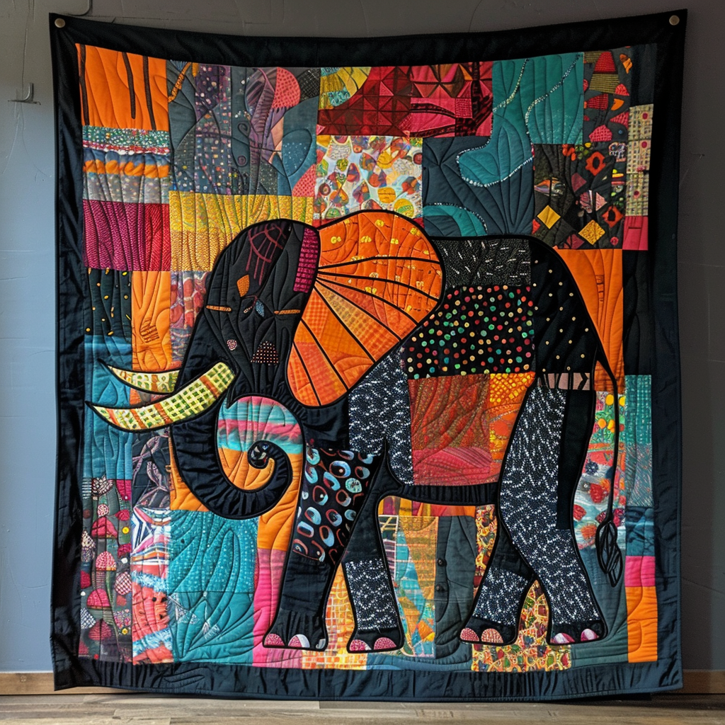 Elephant Rainbow Harmony Quilted Blanket - Throw (55" x 60")